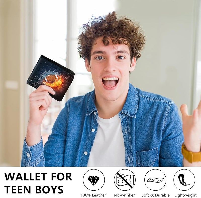 Roacap Kids Wallet for Boys, Cool Wallets for Teen Son Ages 4 5 6 7 8 9 10 11 12 13 14 15 16, Leather Football Bifold Purse, Christmas Birthday Gift for Kid Men Boy Youth Guys - Image 5